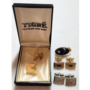 Vtg Mens Jewelry Cufflinks Tie Clip Lot 1 925 Sterling 2 Engraveable Swank